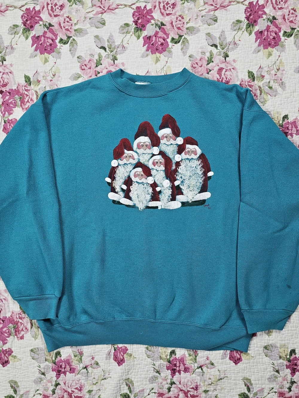 Vintage Tultex Christmas Santa Claus Graphic Crewneck Pullover  Sweatshirt XL